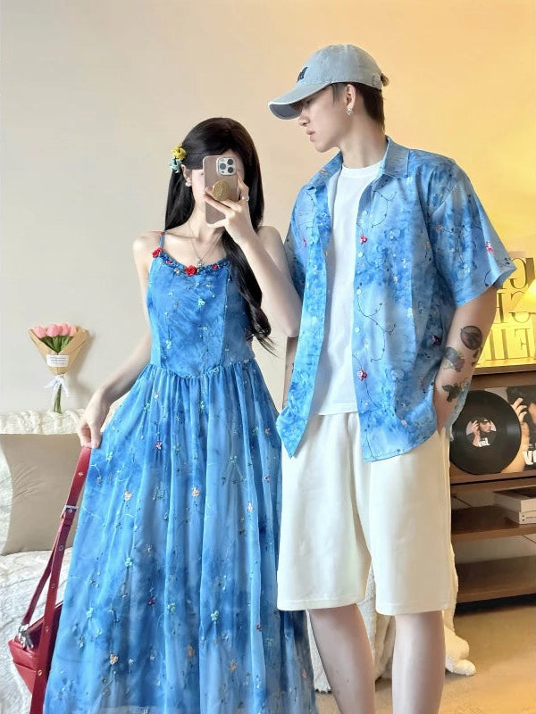 Blue Floral Couple Set