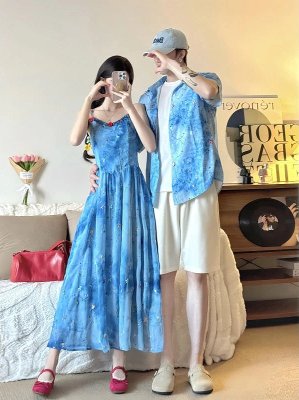 Blue Floral Couple Set