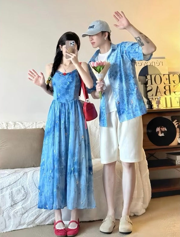 Blue Floral Couple Set